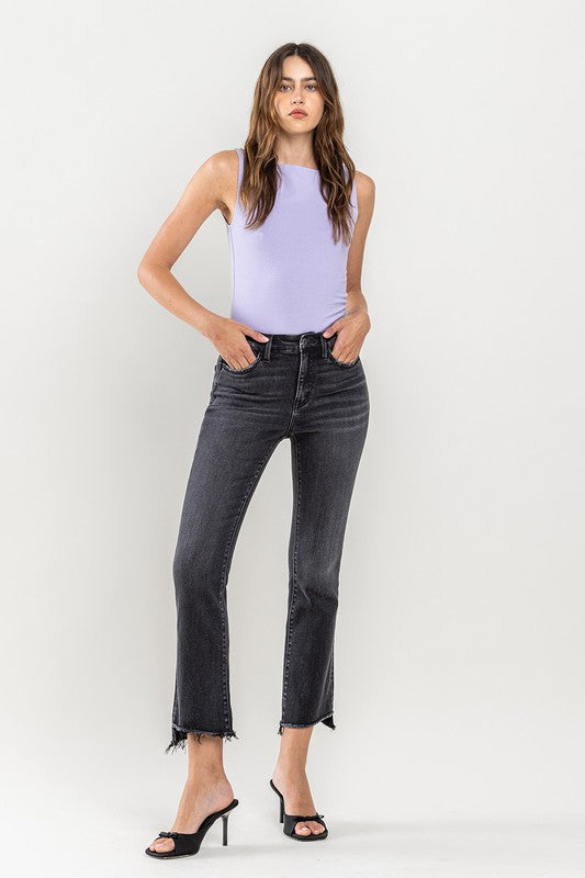 High Rise Raw Step Hem Crop Flare Jeans VERVET by Flying Monkey Jeans