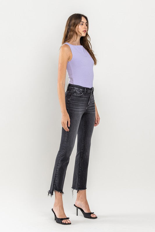 High Rise Raw Step Hem Crop Flare Jeans VERVET by Flying Monkey Jeans