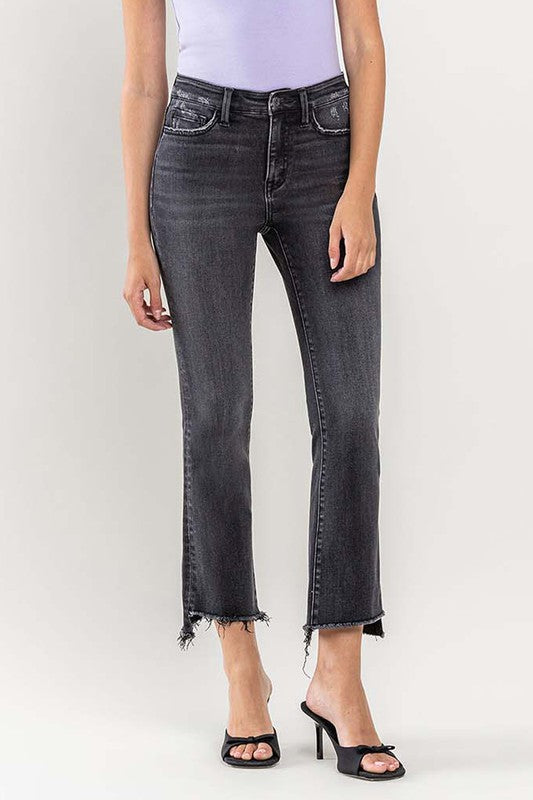 High Rise Raw Step Hem Crop Flare Jeans VERVET by Flying Monkey Jeans