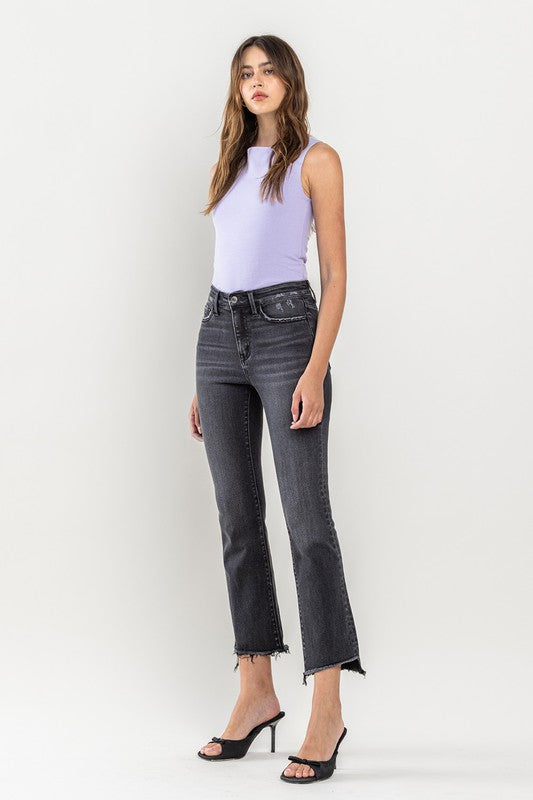 High Rise Raw Step Hem Crop Flare Jeans VERVET by Flying Monkey Jeans