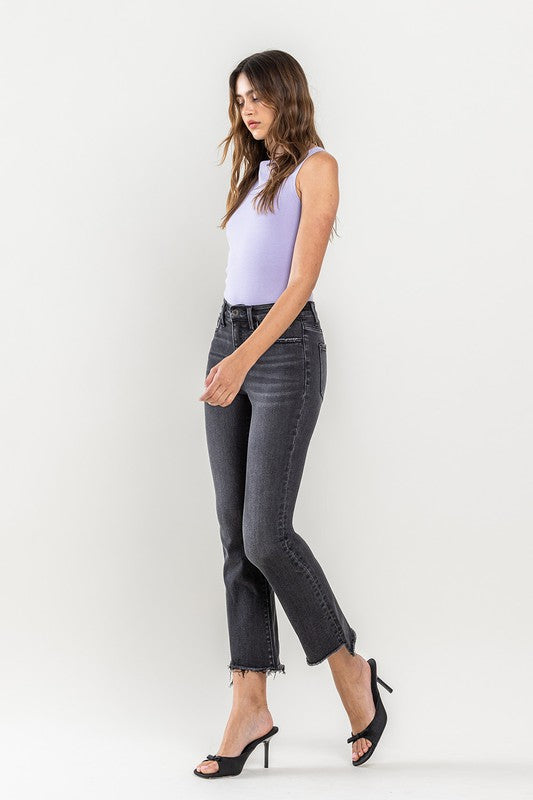 High Rise Raw Step Hem Crop Flare Jeans VERVET by Flying Monkey Jeans