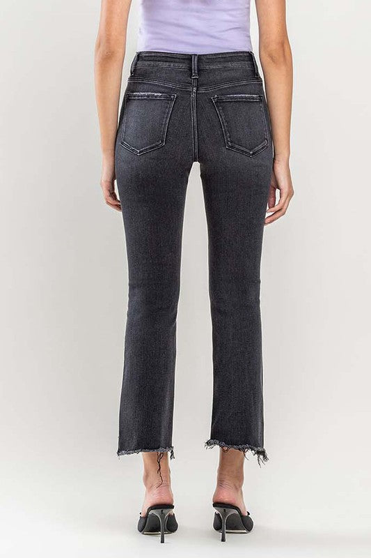 High Rise Raw Step Hem Crop Flare Jeans VERVET by Flying Monkey Jeans