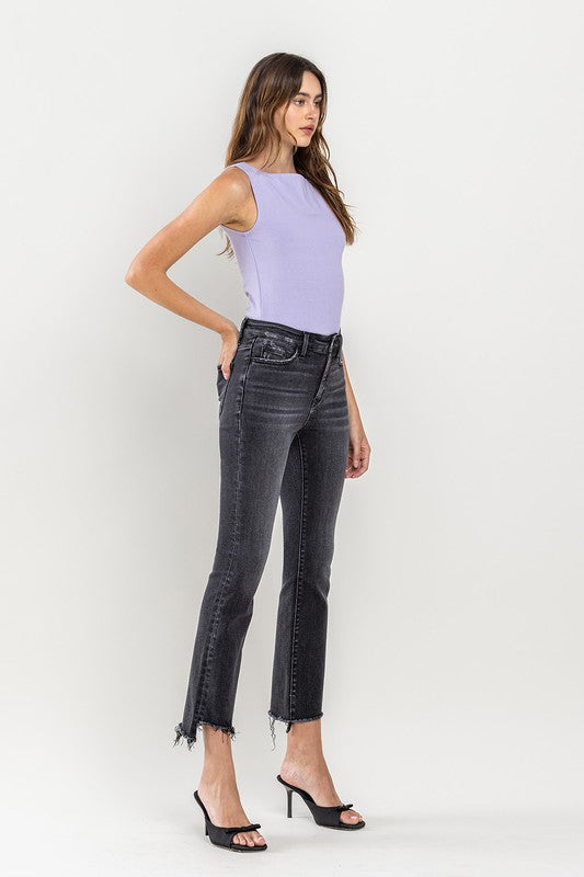 High Rise Raw Step Hem Crop Flare Jeans VERVET by Flying Monkey Jeans