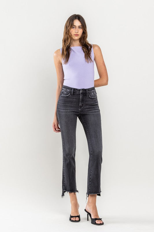 High Rise Raw Step Hem Crop Flare Jeans VERVET by Flying Monkey Jeans