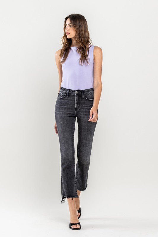 High Rise Raw Step Hem Crop Flare Jeans VERVET by Flying Monkey Jeans