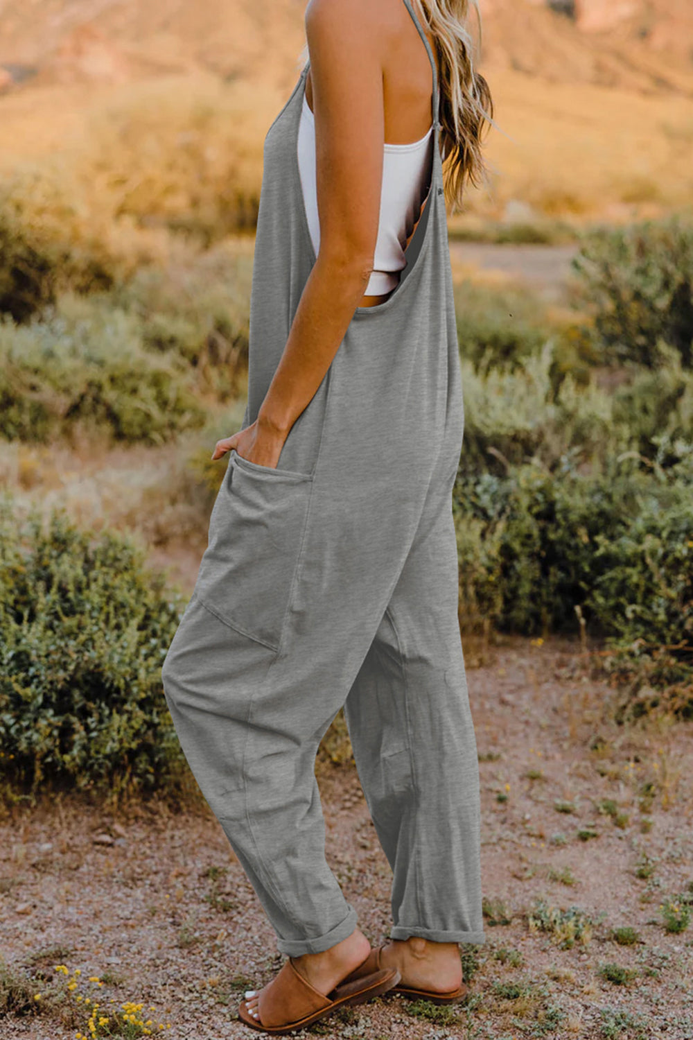 Double Take Full Size V-Neck Sleeveless Jumpsuit with Pockets - Corinne's Boutique