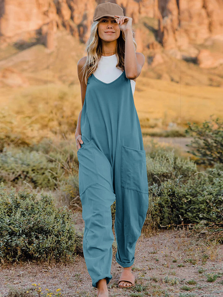 Double Take Full Size V-Neck Sleeveless Jumpsuit with Pockets - Corinne's Boutique