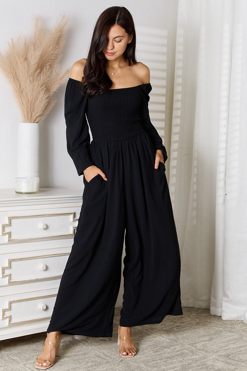 Square Neck Jumpsuit with Pockets - Corinne's Boutique