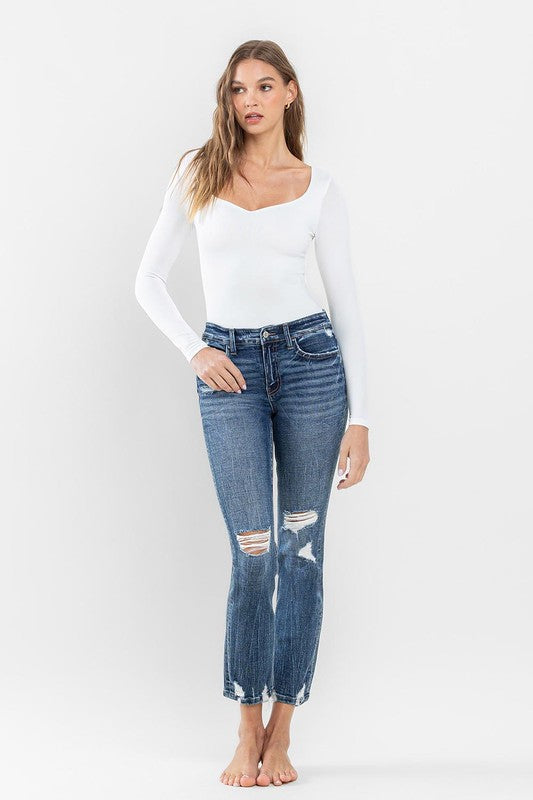 Mid Rise Distressed Crop Slim Straight Jeans by Flying Monkey Jeans - Corinne's Boutique