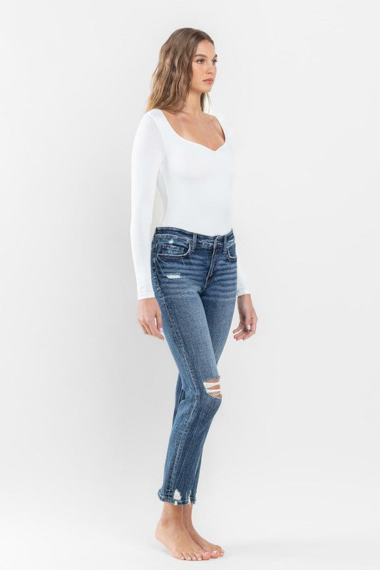 Mid Rise Distressed Crop Slim Straight Jeans by Flying Monkey Jeans - Corinne's Boutique