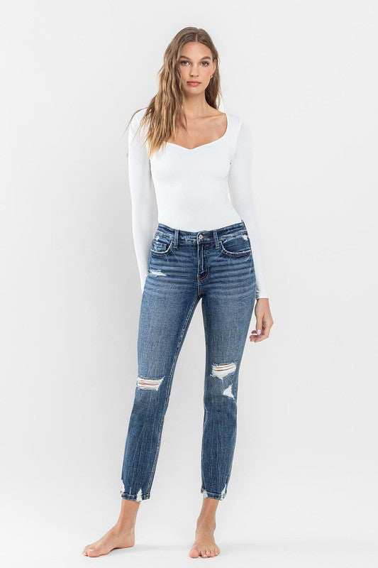 Mid Rise Distressed Crop Slim Straight Jeans by Flying Monkey Jeans - Corinne's Boutique