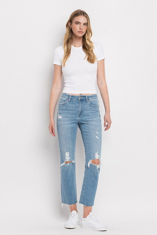 High Rise Distressed Cropped Straight Jeans by Flying Monkey Jeans - Corinne's Boutique