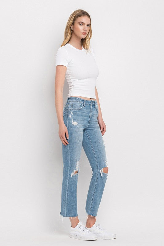 High Rise Distressed Cropped Straight Jeans by Flying Monkey Jeans - Corinne's Boutique