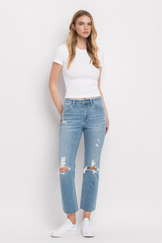 High Rise Distressed Cropped Straight Jeans by Flying Monkey Jeans - Corinne's Boutique