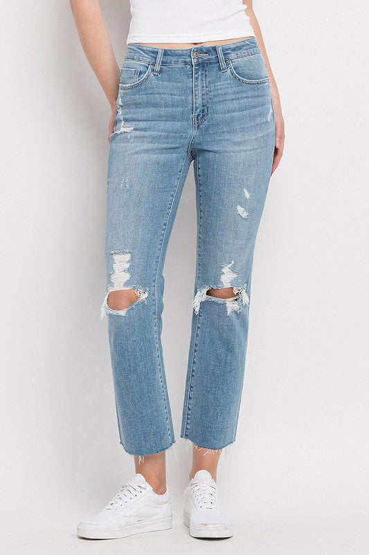 High Rise Distressed Cropped Straight Jeans by Flying Monkey Jeans - Corinne's Boutique