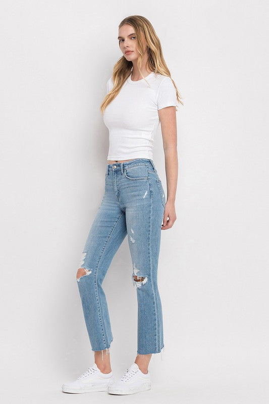 High Rise Distressed Cropped Straight Jeans by Flying Monkey Jeans - Corinne's Boutique