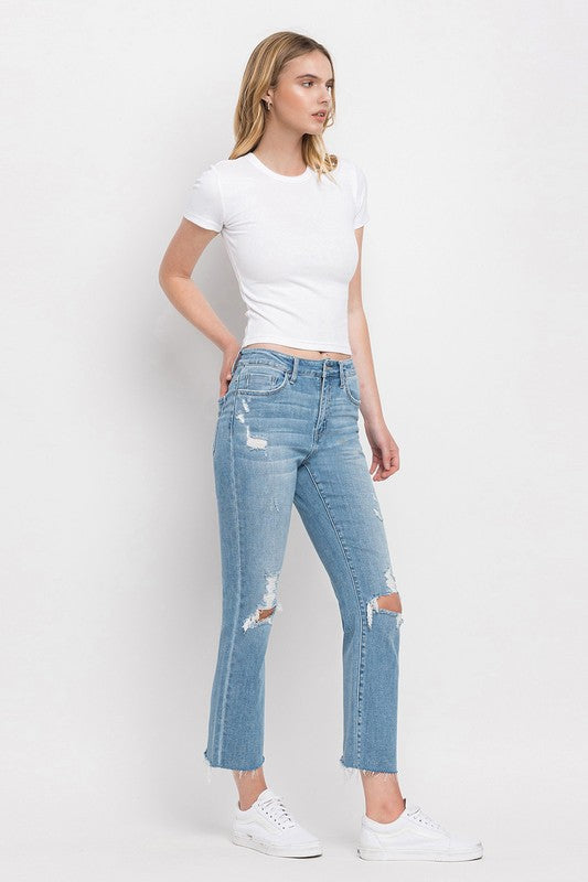 High Rise Distressed Cropped Straight Jeans by Flying Monkey Jeans - Corinne's Boutique