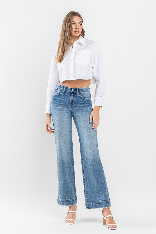 High Rise Wide Leg Jeans with Trouser Hem Detail by Flying Monkey Jeans - Corinne's Boutique