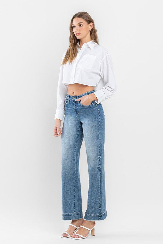 High Rise Wide Leg Jeans with Trouser Hem Detail by Flying Monkey Jeans - Corinne's Boutique