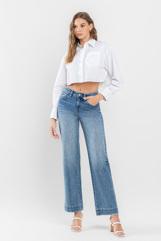 High Rise Wide Leg Jeans with Trouser Hem Detail by Flying Monkey Jeans - Corinne's Boutique