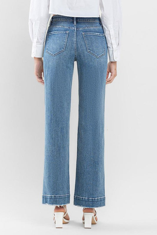 High Rise Wide Leg Jeans with Trouser Hem Detail by Flying Monkey Jeans - Corinne's Boutique