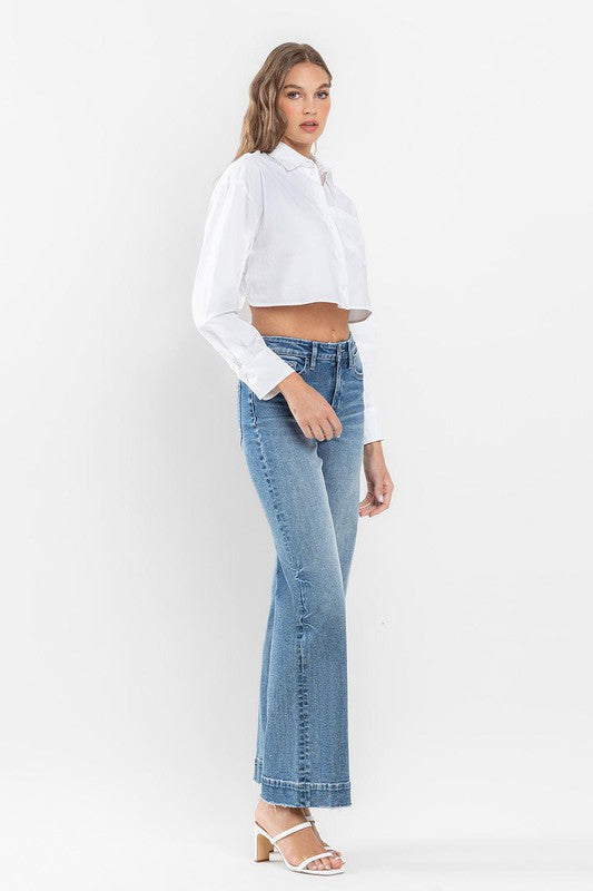 High Rise Wide Leg Jeans with Trouser Hem Detail by Flying Monkey Jeans - Corinne's Boutique