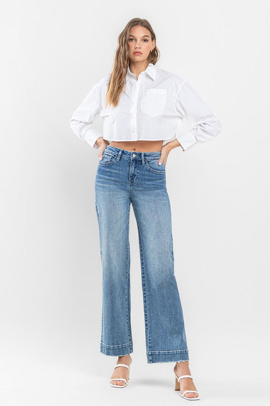 High Rise Wide Leg Jeans with Trouser Hem Detail by Flying Monkey Jeans - Corinne's Boutique