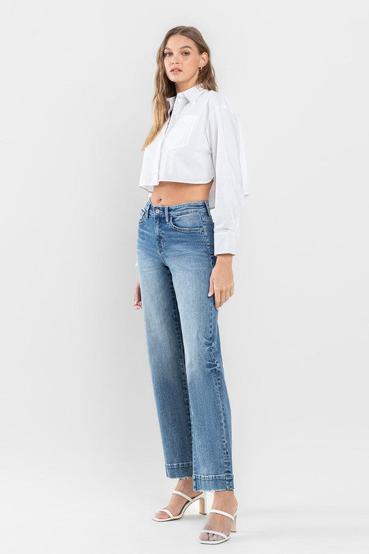 High Rise Wide Leg Jeans with Trouser Hem Detail by Flying Monkey Jeans - Corinne's Boutique