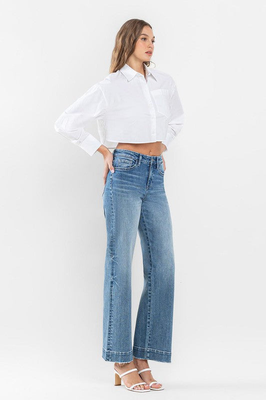 High Rise Wide Leg Jeans with Trouser Hem Detail by Flying Monkey Jeans - Corinne's Boutique