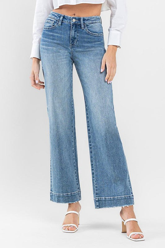 High Rise Wide Leg Jeans with Trouser Hem Detail by Flying Monkey Jeans - Corinne's Boutique