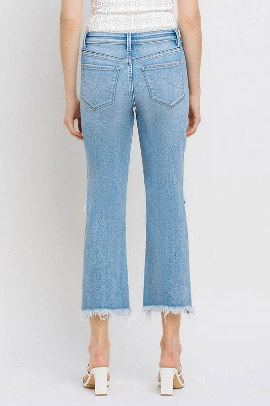 High Rise Frayed Hem Crop Straight Jeans VERVET by Flying Monkey Jeans - Corinne's Boutique