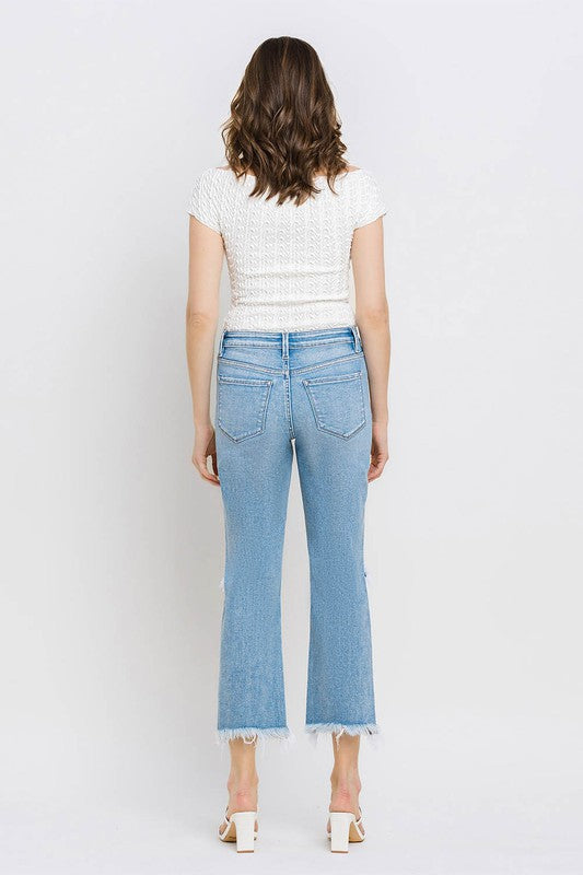 High Rise Frayed Hem Crop Straight Jeans VERVET by Flying Monkey Jeans - Corinne's Boutique