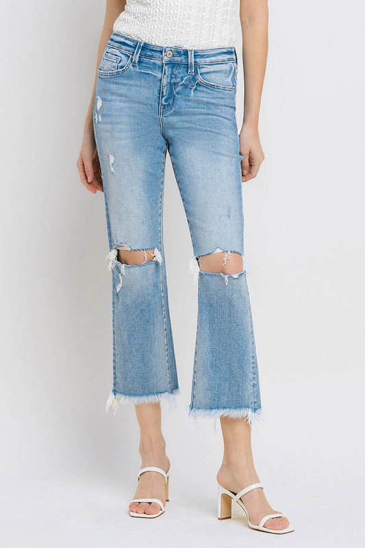 High Rise Frayed Hem Crop Straight Jeans VERVET by Flying Monkey Jeans - Corinne's Boutique