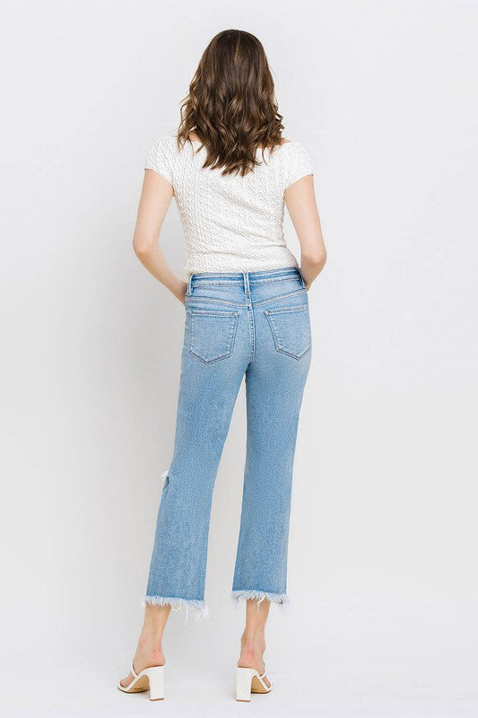 High Rise Frayed Hem Crop Straight Jeans VERVET by Flying Monkey Jeans - Corinne's Boutique