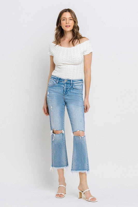 High Rise Frayed Hem Crop Straight Jeans VERVET by Flying Monkey Jeans - Corinne's Boutique