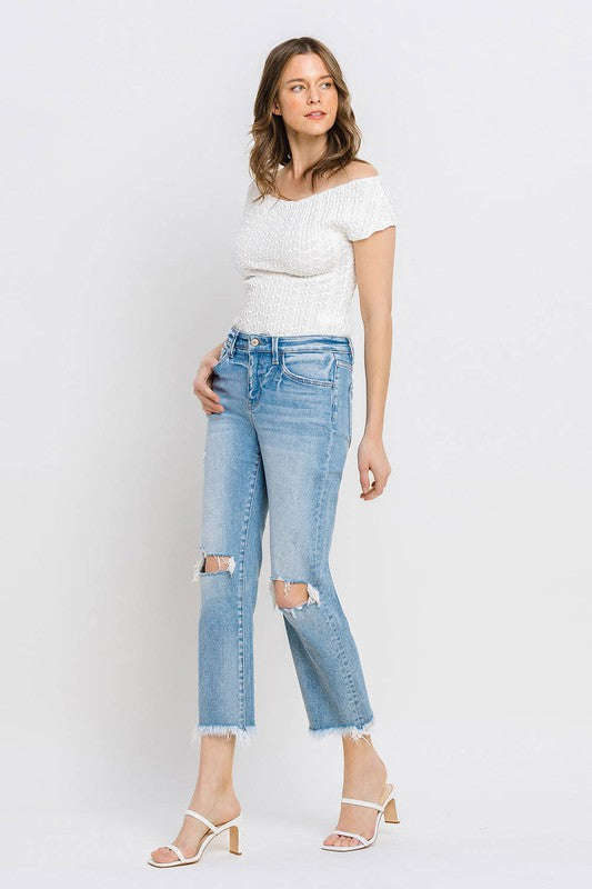 High Rise Frayed Hem Crop Straight Jeans VERVET by Flying Monkey Jeans - Corinne's Boutique