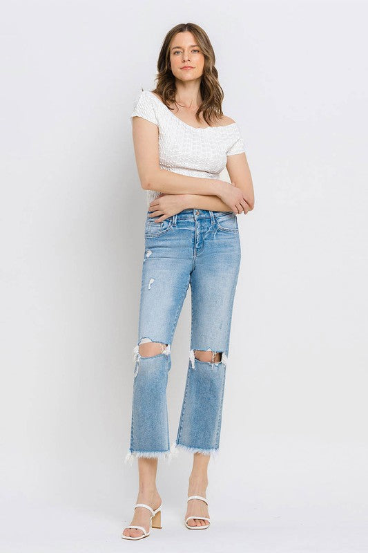 High Rise Frayed Hem Crop Straight Jeans VERVET by Flying Monkey Jeans - Corinne's Boutique