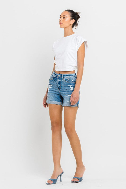 High Rise Double Cuff Shorts by VERVET Flying Monkey Jeans - Corinne's Boutique