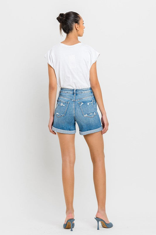 High Rise Double Cuff Shorts by VERVET Flying Monkey Jeans - Corinne's Boutique