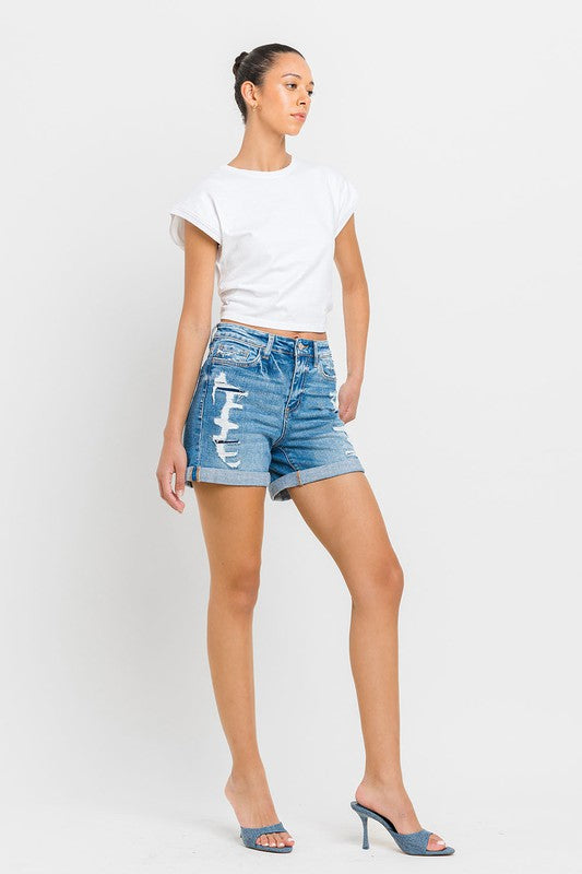 High Rise Double Cuff Shorts by VERVET Flying Monkey Jeans - Corinne's Boutique