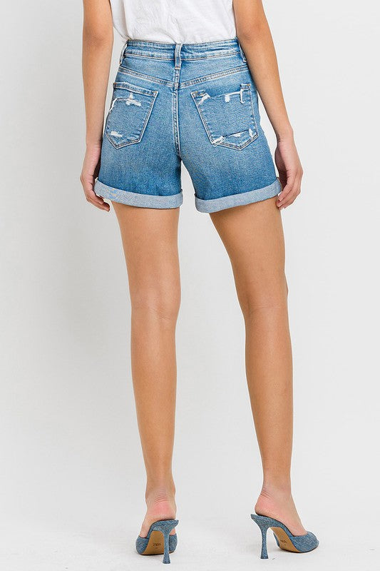 High Rise Double Cuff Shorts by VERVET Flying Monkey Jeans - Corinne's Boutique