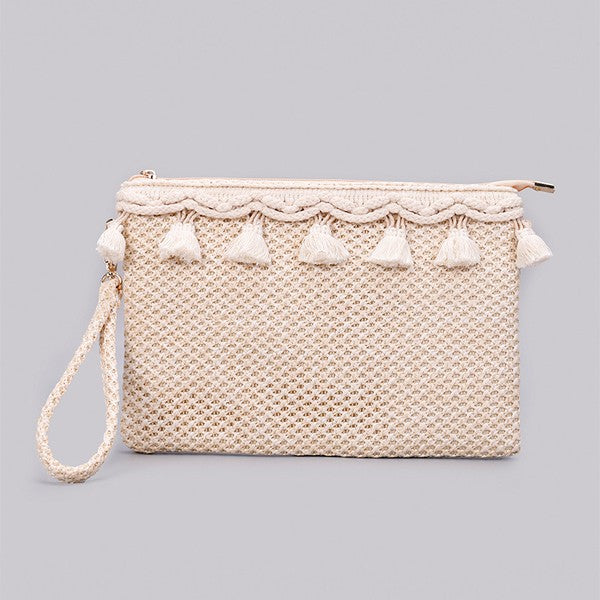 Naya Crochet Tassel Clutch - Corinne's Boutique