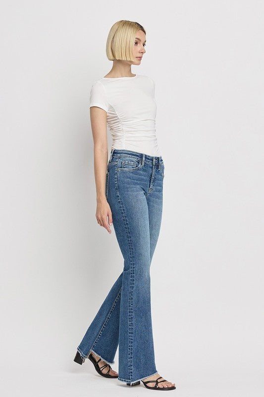 High Rise Slant Hem Flare Jeans VERVET by FLYING MONKEY JEANS