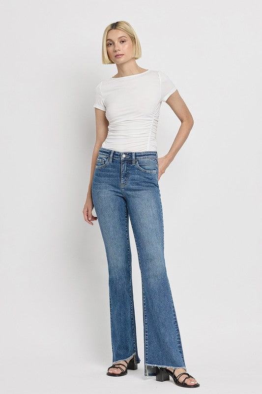 High Rise Slant Hem Flare Jeans VERVET by FLYING MONKEY JEANS