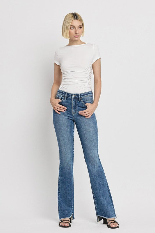 High Rise Slant Hem Flare Jeans VERVET by FLYING MONKEY JEANS