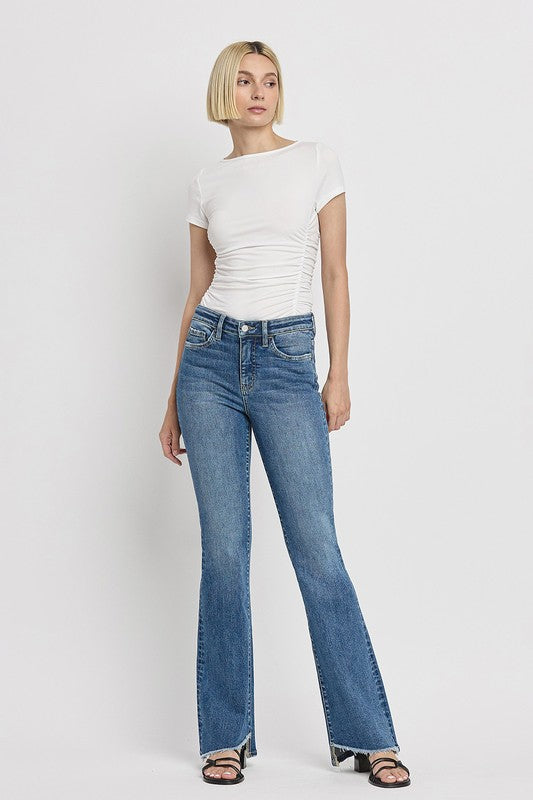 High Rise Slant Hem Flare Jeans VERVET by FLYING MONKEY JEANS