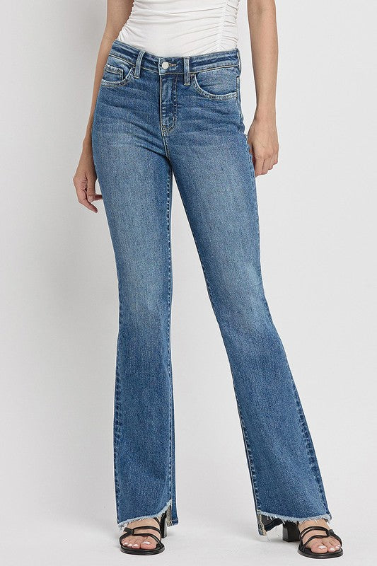 High Rise Slant Hem Flare Jeans VERVET by FLYING MONKEY JEANS