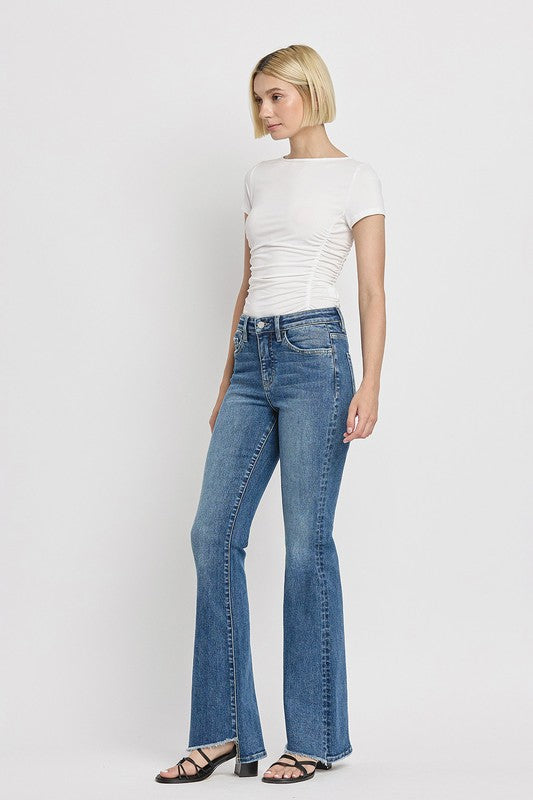 High Rise Slant Hem Flare Jeans VERVET by FLYING MONKEY JEANS