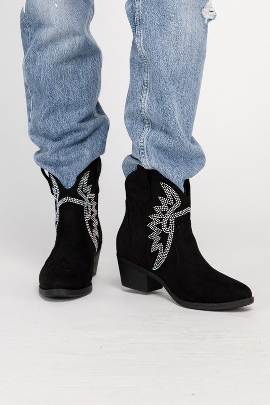 RONAN Rhinestone Western Booties - Corinne's Boutique