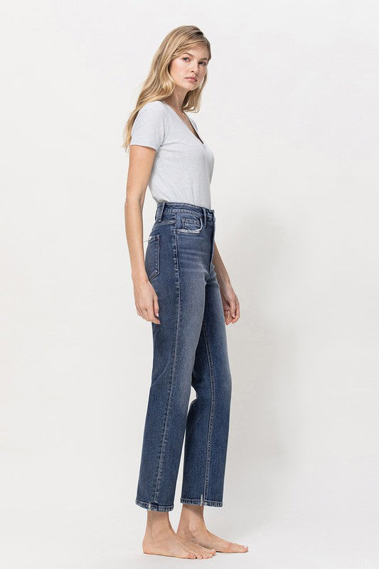 DISTRESSED HIGH RISE STRETCH ANKLE STRAIGHT VERVET BY FLYING MONKEY JEANS - Corinne's Boutique